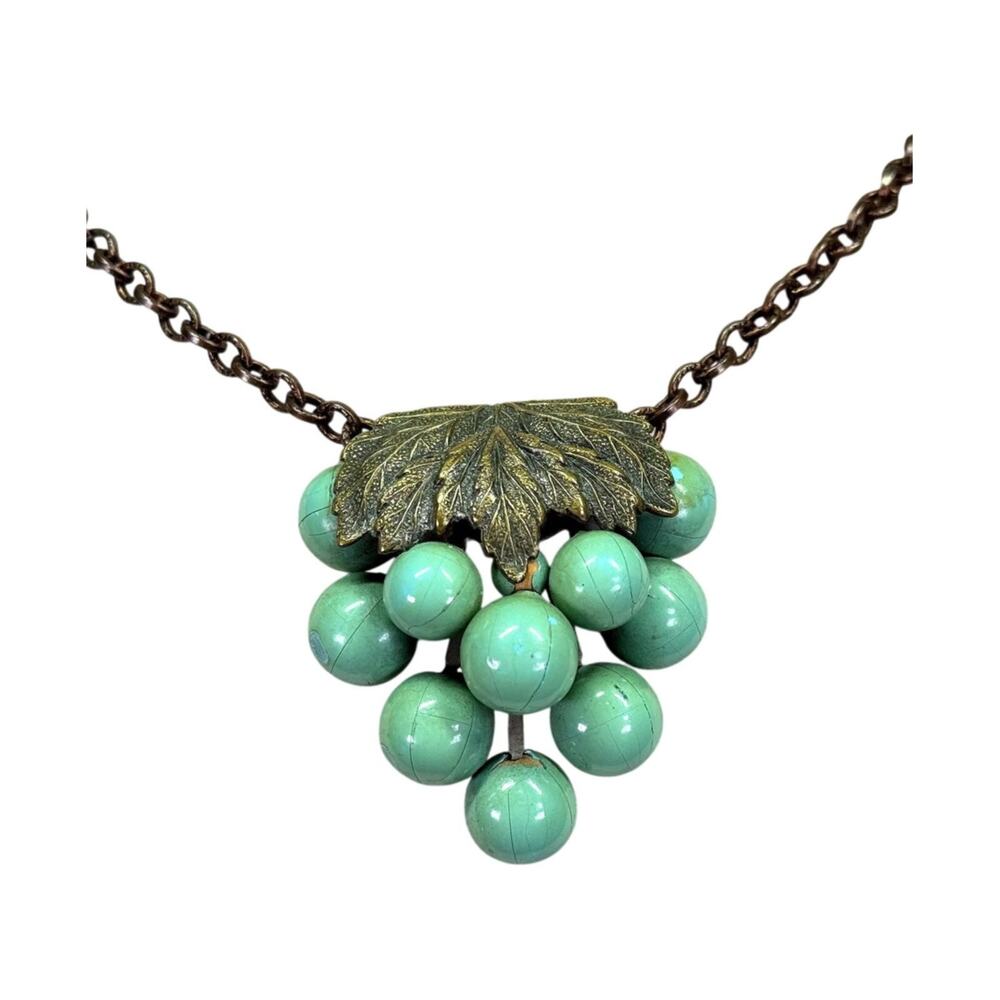 1930s Art Deco Composition Clay Green Grape Cluster Necklace